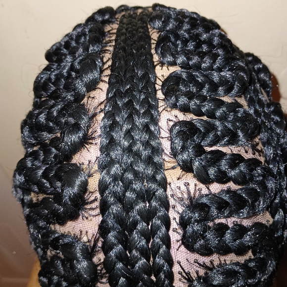 Handmade Black Long Braided Wig with Beads - Picture 2 of 11